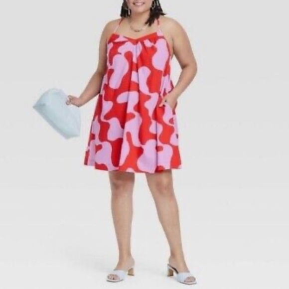 Ava & Viv Women's Plus Size Sleeveless Cross Back Woven Dress -Abstract Red - Picture 1 of 10